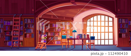 Public library with many books on shelves Public library with many books on shelves 112490410