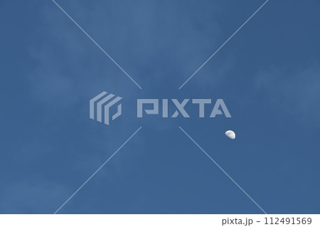 月齢8.2、夕暮れ迫る空に輝く上弦後の如月の月 112491569