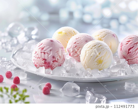 AI Generated colorful ice cream, frozen yogurt for creative design. 112491773