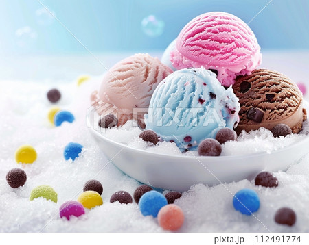 AI Generated colorful ice cream, frozen yogurt for creative design. 112491774