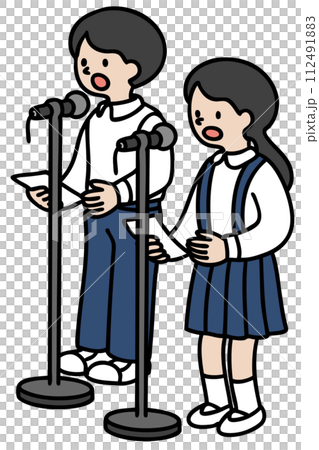 Vector illustration of two students presenting Vector illustration of two students presenting 112491883
