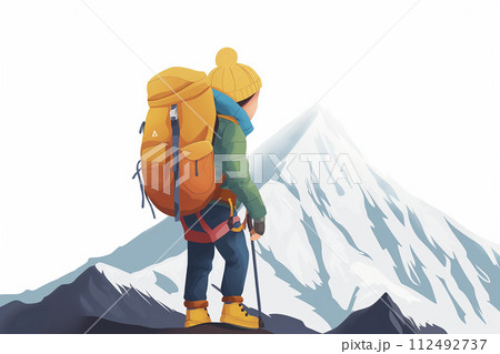 雪山を見ながら歩く登山者 雪山を見ながら歩く登山者 112492737