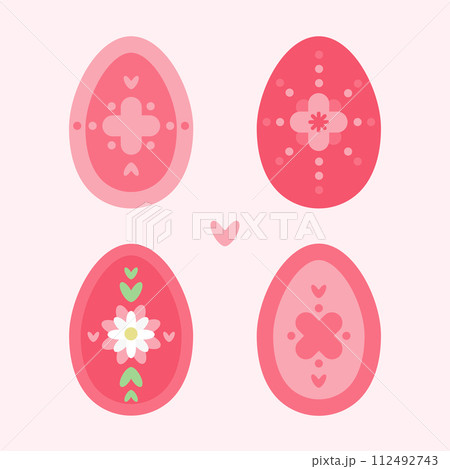 Easter eggs set with pink flowers and cross. 112492743