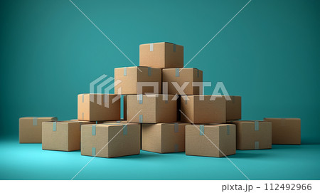 山積みの段ボール箱 山積みの段ボール箱 112492966