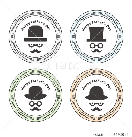 父の日のお洒落な紳士のシルエットと円フレームのセット 112493036