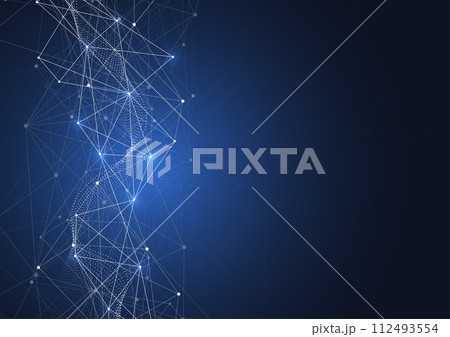 Abstract science template. Technology lines and dots connection background. Wallpaper or banner with a DNA molecules. Vector illustration 112493554