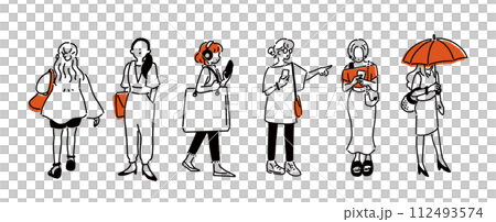 城市裡的人(畫線)夏天,年輕女子 城市裡的人(畫線)夏天,年輕女子 112493574