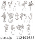sketch of plant in vintage style, set of flowers minimal line drawing png 112493628