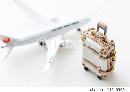 白いレザーのスーツケースと飛行機 白いレザーのスーツケースと飛行機 112493984
