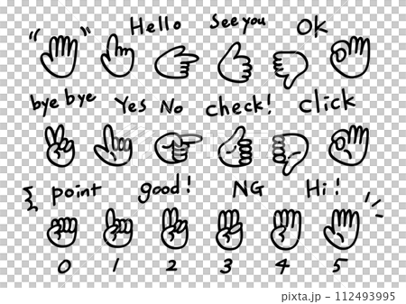 Hand gesture icon set handwritten illustration Hand gesture icon set handwritten illustration 112493995