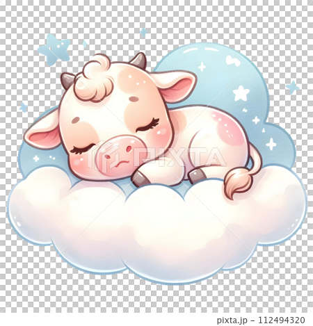 Baby cow sleeping on the cloud 112494320