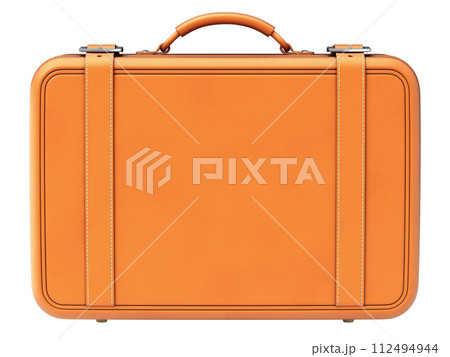 Front view of retro leather suitcase isolated on white background - 3D illustration Front view of retro leather suitcase isolated on white background - 3D illustration 112494944