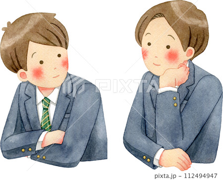 相談をする男子生徒たち(中学生・高校生)の水彩イラスト 112494947