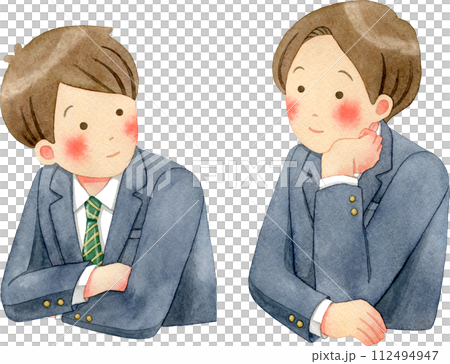 相談をする男子生徒たち(中学生・高校生)の水彩イラスト 112494947