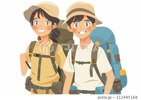 ハイキングをするカップルのイラスト 112495168