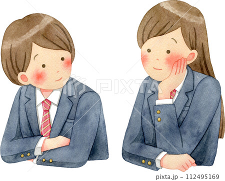 相談をする女子生徒たち(中学生・高校生)の水彩イラスト 112495169