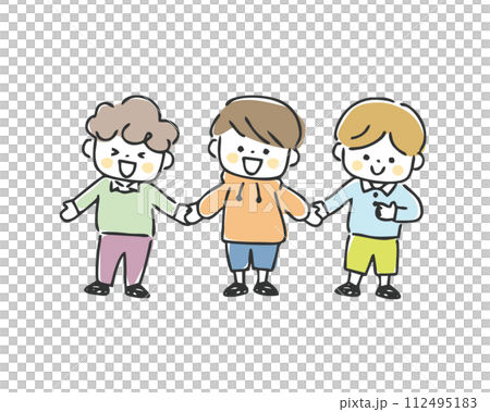 Illustration of boys holding hands 112495183