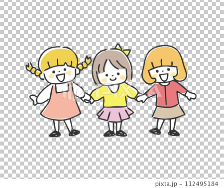 手を繋ぐ女の子のイラスト 112495184