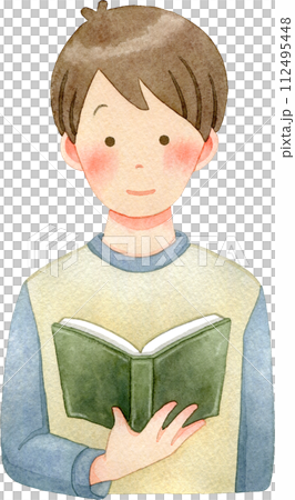 一個年輕人讀書的水彩插圖 112495448