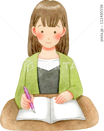 勉強をする女の子(中学生・高校生)の水彩イラスト 勉強をする女の子(中学生・高校生)の水彩イラスト 112495556