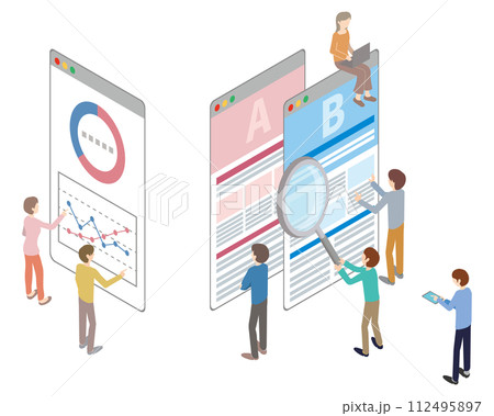 ABテストをしている人たちのイラスト 112495897