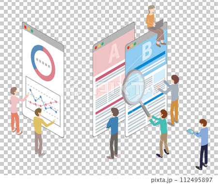Illustration of people doing AB testing Illustration of people doing AB testing 112495897