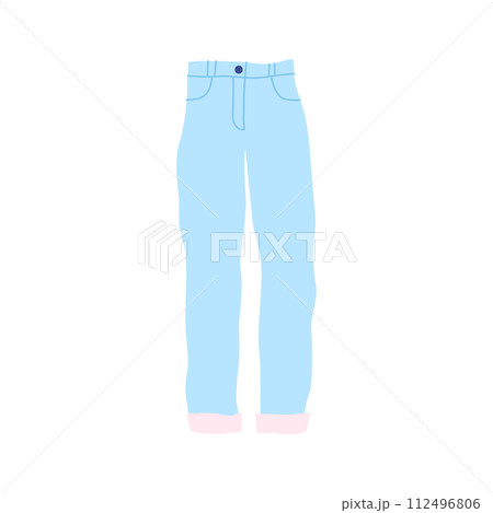 Cartoon Clothe Female Light Blue Jeans Concept Flat Design Style Isolated on a White Background. Vector illustration Cartoon Clothe Female Light Blue Jeans Concept Flat Design Style Isolated on a White Background. Vector illustration 112496806