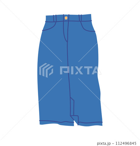 Cartoon Clothe Female Blue Denim Skirt Concept Flat Design Style Isolated on a White Background. Vector illustration Cartoon Clothe Female Blue Denim Skirt Concept Flat Design Style Isolated on a White Background. Vector illustration 112496845