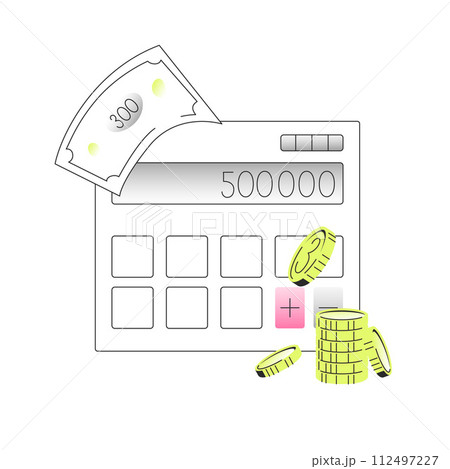 Calculator With Coins And Paper Money 112497227