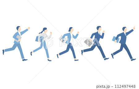 鞄や書類を持って走るビジネスパーソン 112497448