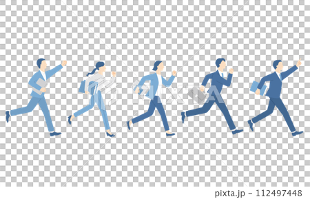 Business person running with bags and documents 112497448