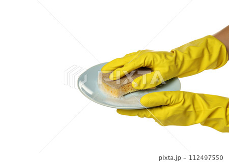 PNG,Sponge for washing dishes in hand, isolated on white background 112497550