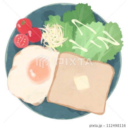 朝食プレートの水彩イラスト 朝食プレートの水彩イラスト 112498116