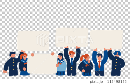 Flat and simple illustration of male and female students with boards 112498153