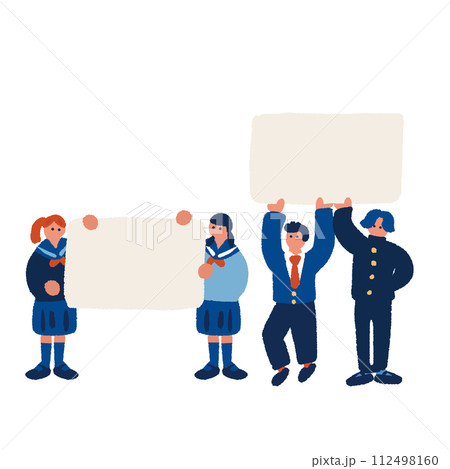 ボードを持つ男女の学生のフラットでシンプルなイラスト 112498160