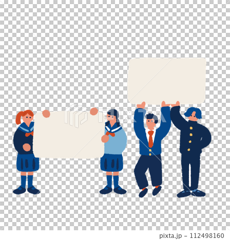 Flat and simple illustration of male and female students with boards 112498160