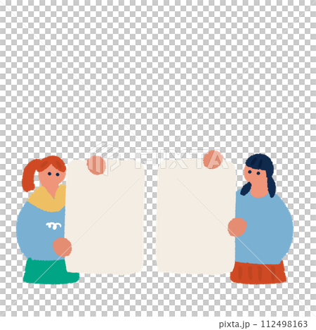 ボードを持つ女性のフラットでシンプルなイラスト 112498163