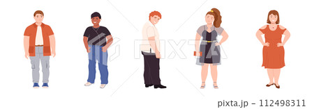 Fat People Characters with Full Body and Obesity Vector Set 112498311