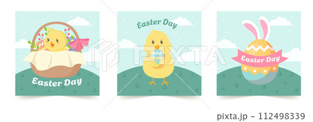 Set of happy celebration easter day media social stories flat design. Colored flat vector illustrations. 112498339