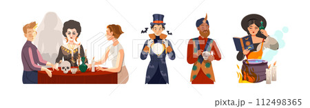 Man and Woman Character Fortune Teller with Mystical Paranormal Ability Vector Set 112498365