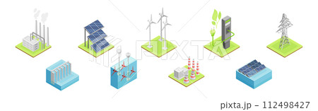 Renewable Green Energy Source Technology and Facility Vector Set 112498427
