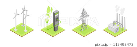 Renewable Green Energy Source Technology and Facility Vector Set 112498472