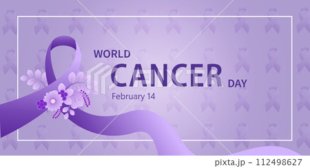 World Cancer Day. Calligraphy Poster Design. Realistic Lavender Ribbon. February 4 th is Cancer Awareness Day. Vector Illustration 112498627