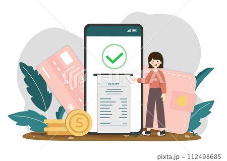 Contactless payment. Online payment concept, character person transferring money on smartphone, vector illustration. 112498685