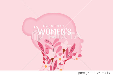 International Women Day 8 march with frame of flower and leaves , Paper art style. vector illustration International Women Day 8 march with frame of flower and leaves , Paper art style. vector illustration 112498715