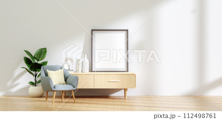 Blank horizontal poster frame mock up in living room interior, modern living room interior background, beige sofa. 3d rendering illustration 112498761