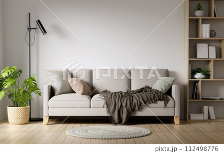 Contemporary interior living room couch with empty white wall background. 3d render illustration Contemporary interior living room couch with empty white wall background. 3d render illustration 112498776