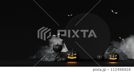 Halloween podium on black background with scary...のイラスト素材 [112498928 ...