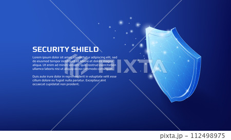 Security concept with shiny polygonal isometric shield and copy space on dark blue background. Protection applications. Vector for website or banner. Security concept with shiny polygonal isometric shield and copy space on dark blue background. Protection applications. Vector for website or banner. 112498975