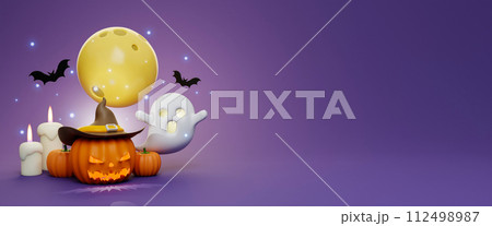 Happy Halloween Festive. Halloween white ghost cute smile face. 3d cartoon style. Holiday Hallows' Eve or Saints' Eve. copy space. 3d render. Happy Halloween Festive. Halloween white ghost cute smile face. 3d cartoon style. Holiday Hallows' Eve or Saints' Eve. copy space. 3d render. 112498987